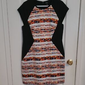 Black and Orange Sheath Mini Dress with Raglan Sleeves